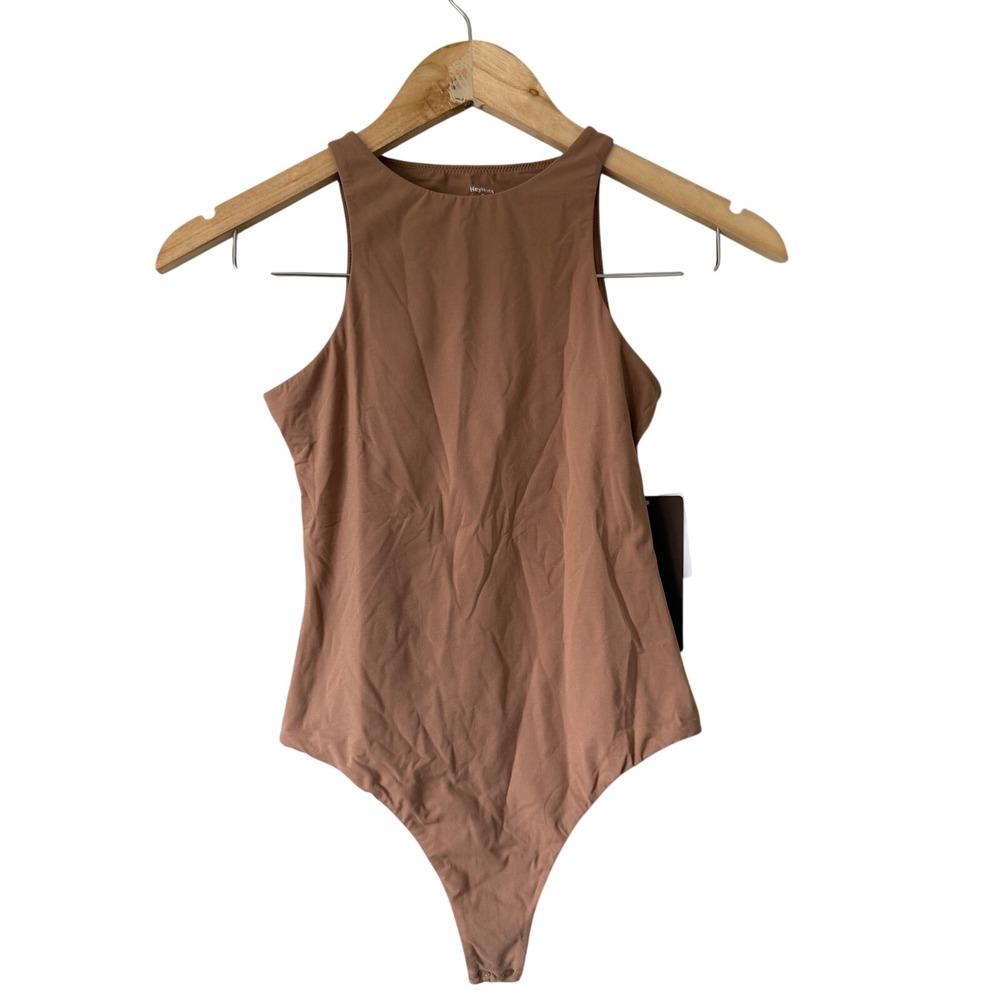 High‎ Neck Sleeveless Bodysuit Brown Thong Back Size S 4-6 NEW